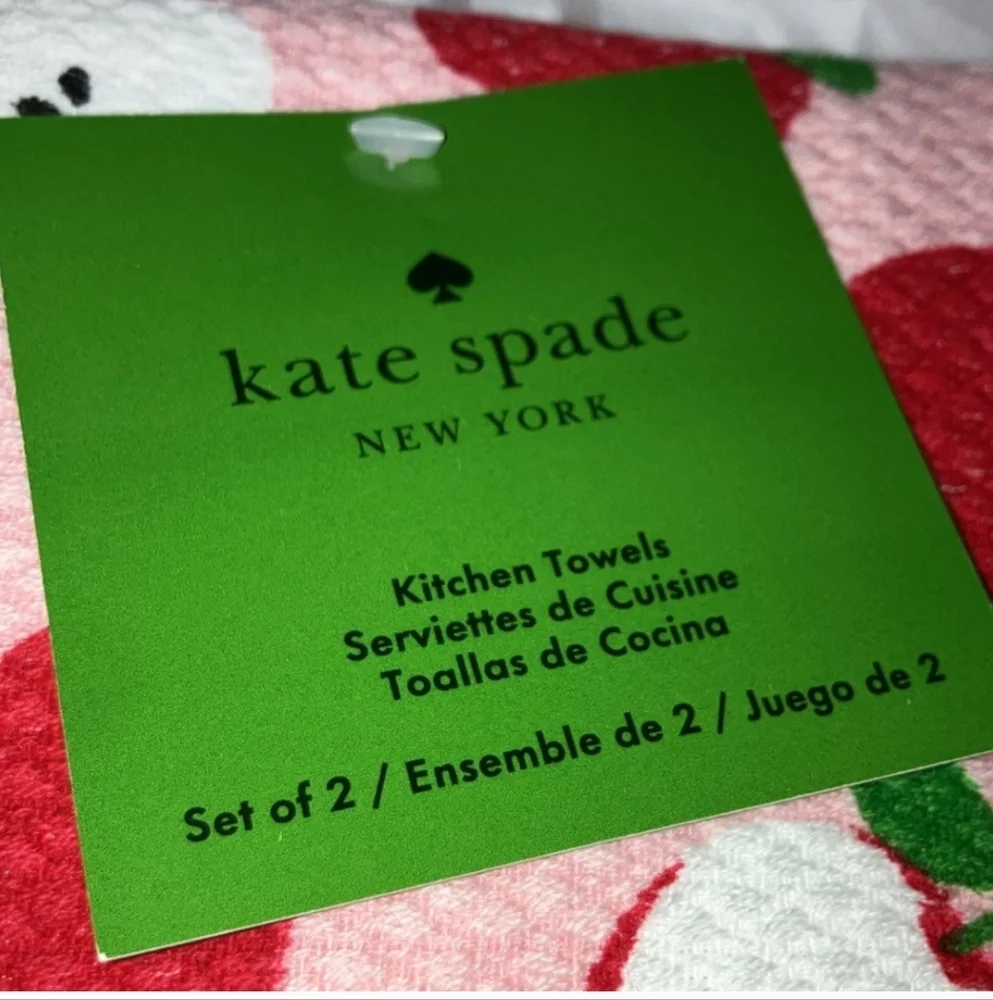 Kate Spade Set of 2 Dish Towels with Red Apple Design NWT